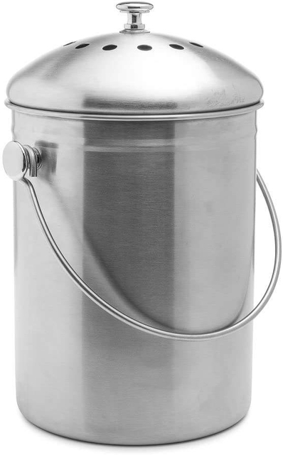 Poubelle à compost de cuisine pour comptoir de cuisine 1,3 gallon en acier inoxydable avec 1 bac à compost de filtre à charbon de rechange