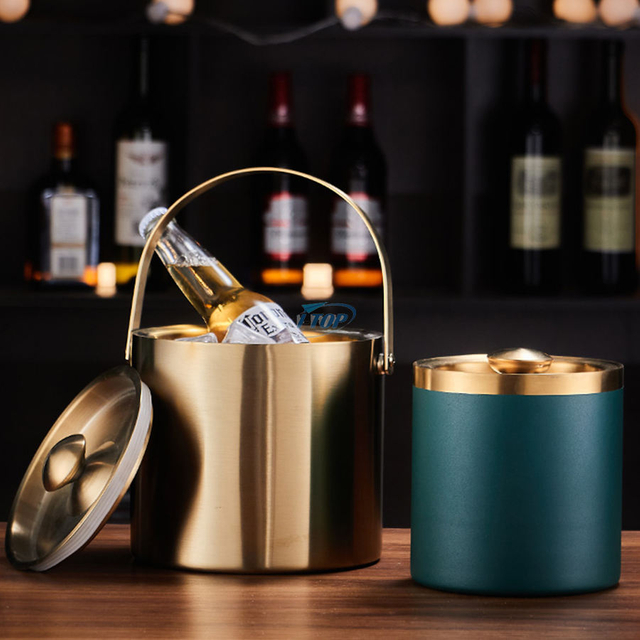 3L Portable Refroidisseur champagne Vin Seau À Glace Seau À Glace En Acier Inoxydable À Double Paroi avec Pinces Et Couvercle Épaissi