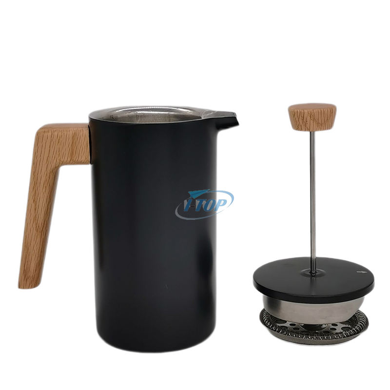 Presse française à double paroi isolée manche en bois thermique en acier inoxydable 304 Cafetière Cafetière