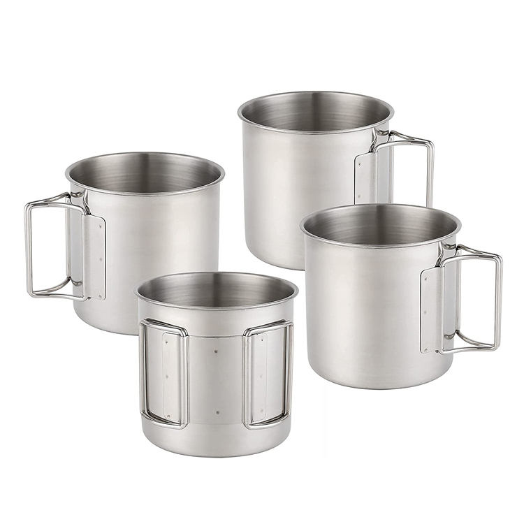 Tasses de tasse de café de camping de gobelet d'acier inoxydable de logo adapté aux besoins du client avec la poignée pliable d'oscillation pour le café et la bière