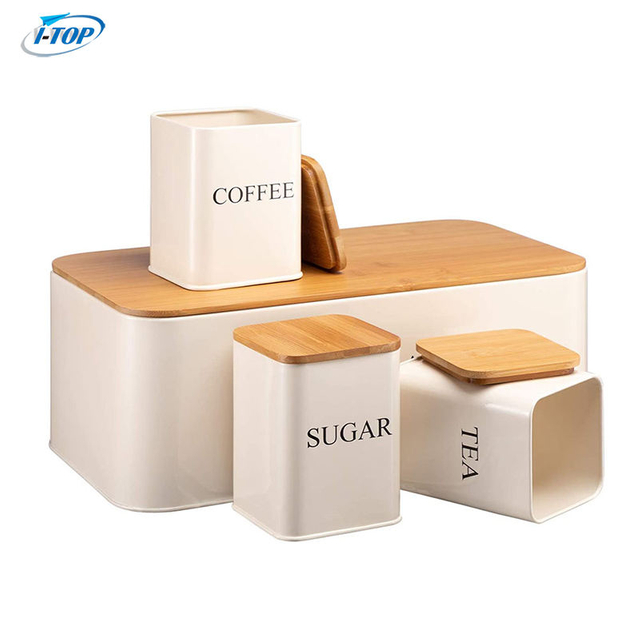 3 pièces thé sucre café bidon ensemble bocaux de stockage cuisine bidon de stockage ensemble avec couvercle en bambou