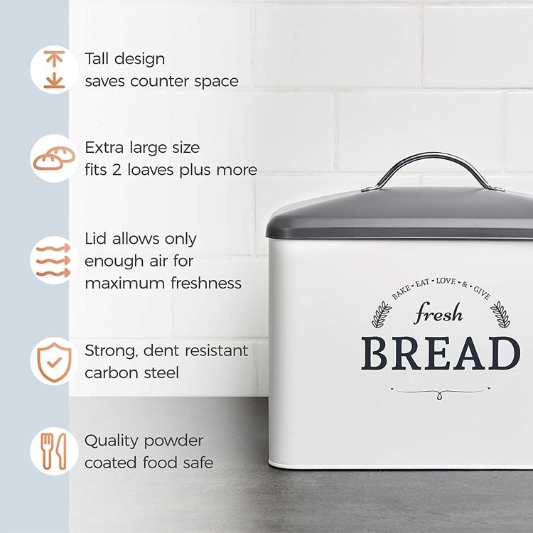 Boîte de rangement des aliments en acier inoxydable personnalisée directe d'usine en gros bac à pain de nouveauté blanche unique