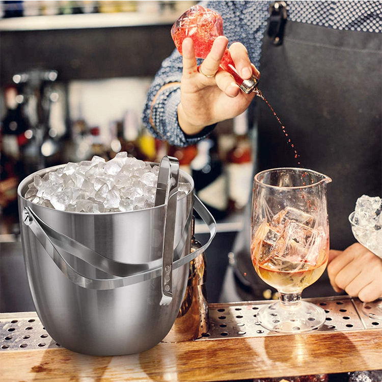 Usine directe en gros 1.3L en acier inoxydable Mini argent Double paroi fête vin Vintage champagne seaux à glace avec couvercle