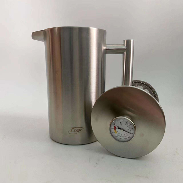 Presse française en acier inoxydable de style classique 34 oz Cafetière à double paroi isolée Presse française avec thermomètre à logo personnalisé