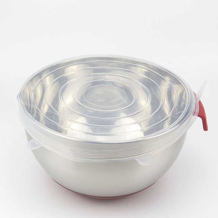 Fond antidérapant en métal en acier inoxydable légumes fruits conservation des aliments grand saladier avec couvercle extensible en silicone réutilisable