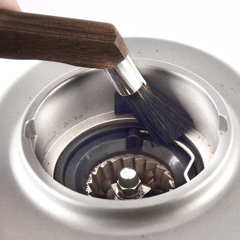 Brosse à café professionnelle, brosse à moulin à café à poils naturels, brosse à expresso à manche en noyer avec lanière pour Barista
