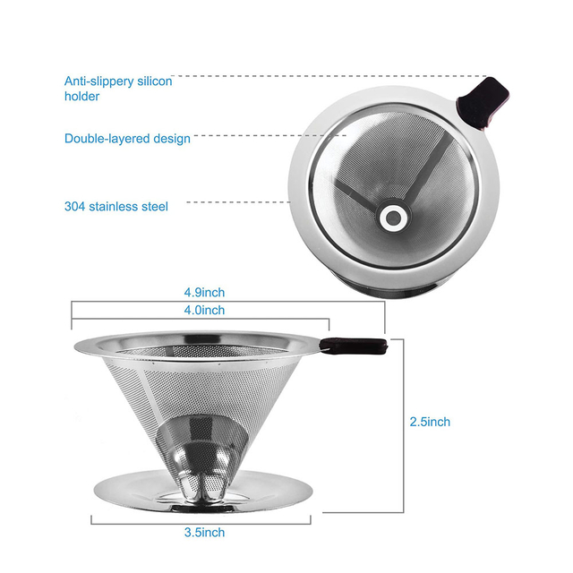  Filtre à mailles de goutteur de café en acier inoxydable portable pour goutteur de café